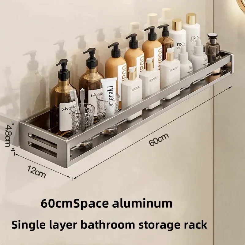 Étagère d'angle de douche sans perçage en aluminium avec porte-serviettes et porte-shampooing 10