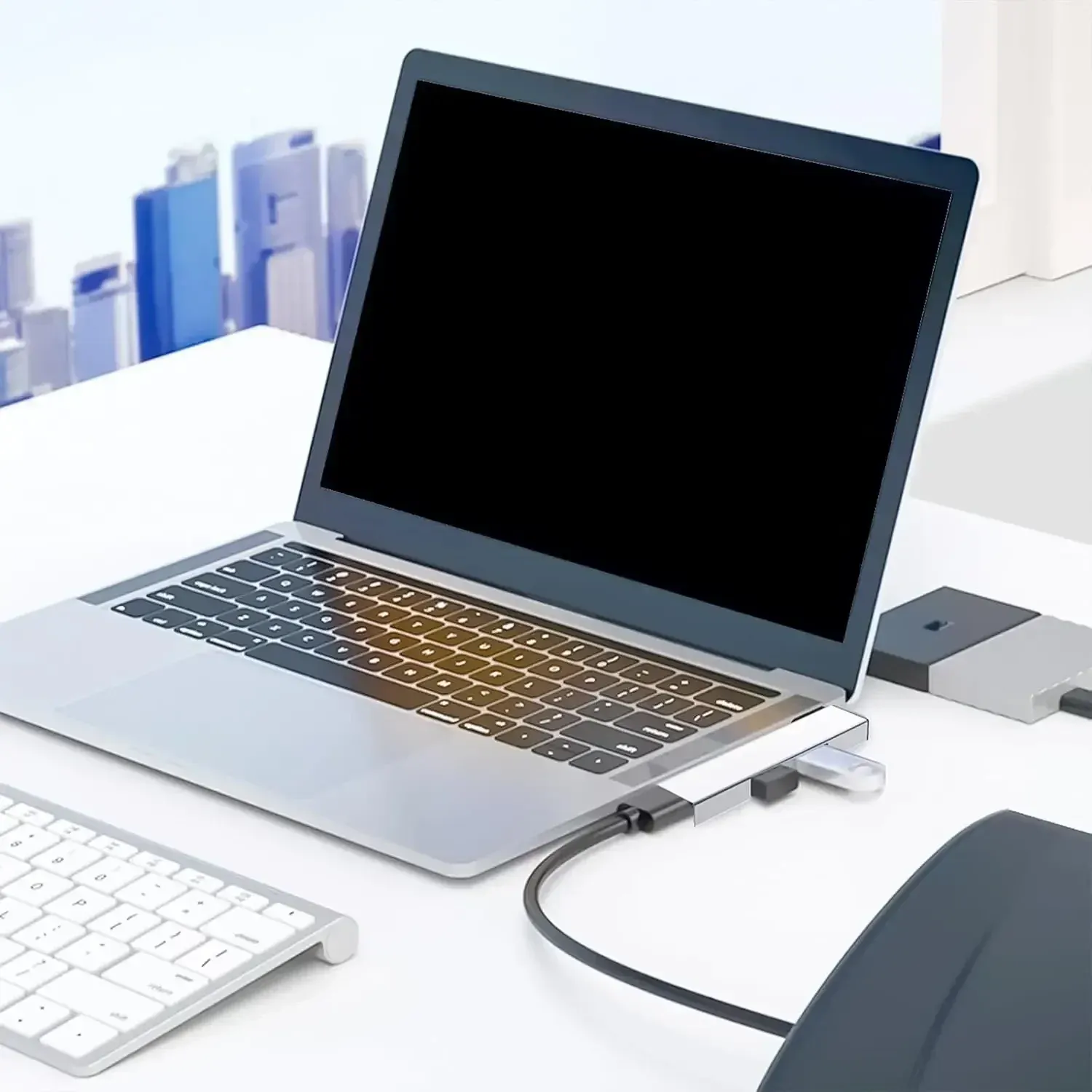 Station d'accueil USB-C coudée à 90°, hub 4 ports USB 3.0 haute vitesse pour ordinateur portable, réf. C1FD 2