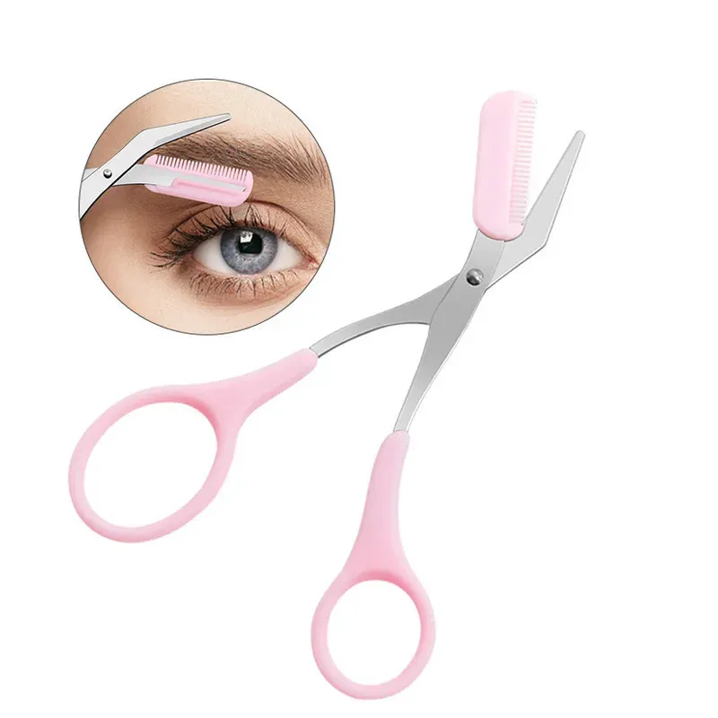 Ciseaux à sourcils en acier inoxydable, ciseaux de rasage sécurisés anti-rayures pour débutants, outil de beauté à lame incurvée multicolore - Image 1
