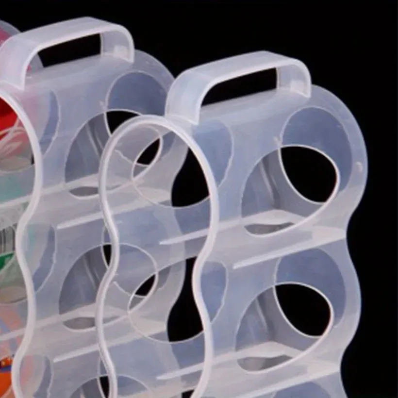 Détail du range-canettes coulissant en plastique transparent