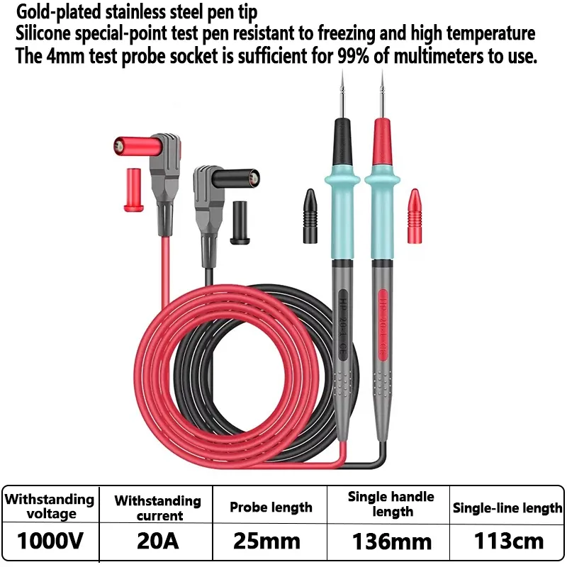 Sonde de test universelle numérique 1000 V 10 A à pointe aiguille, paire de cordons souples pour multimètre 7