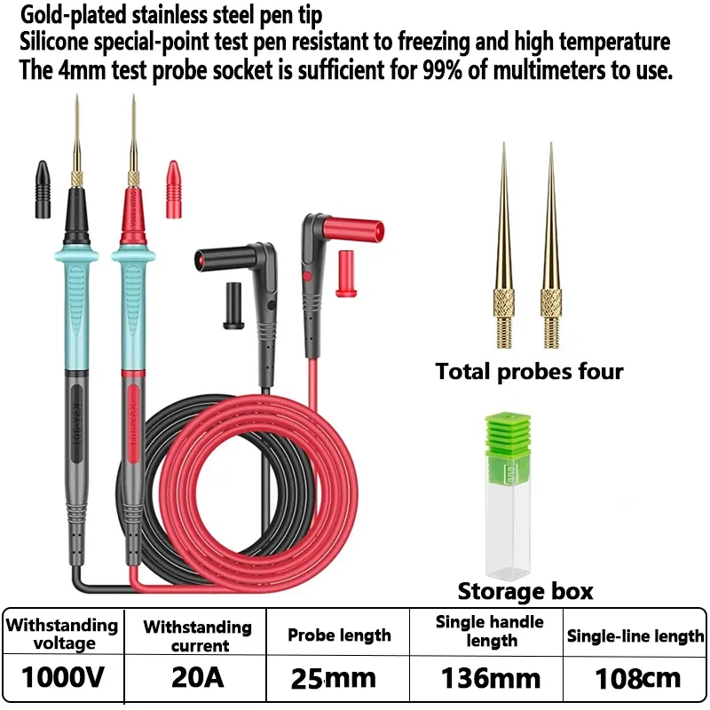 Sonde de test universelle numérique 1000 V 10 A à pointe aiguille, paire de cordons souples pour multimètre 8