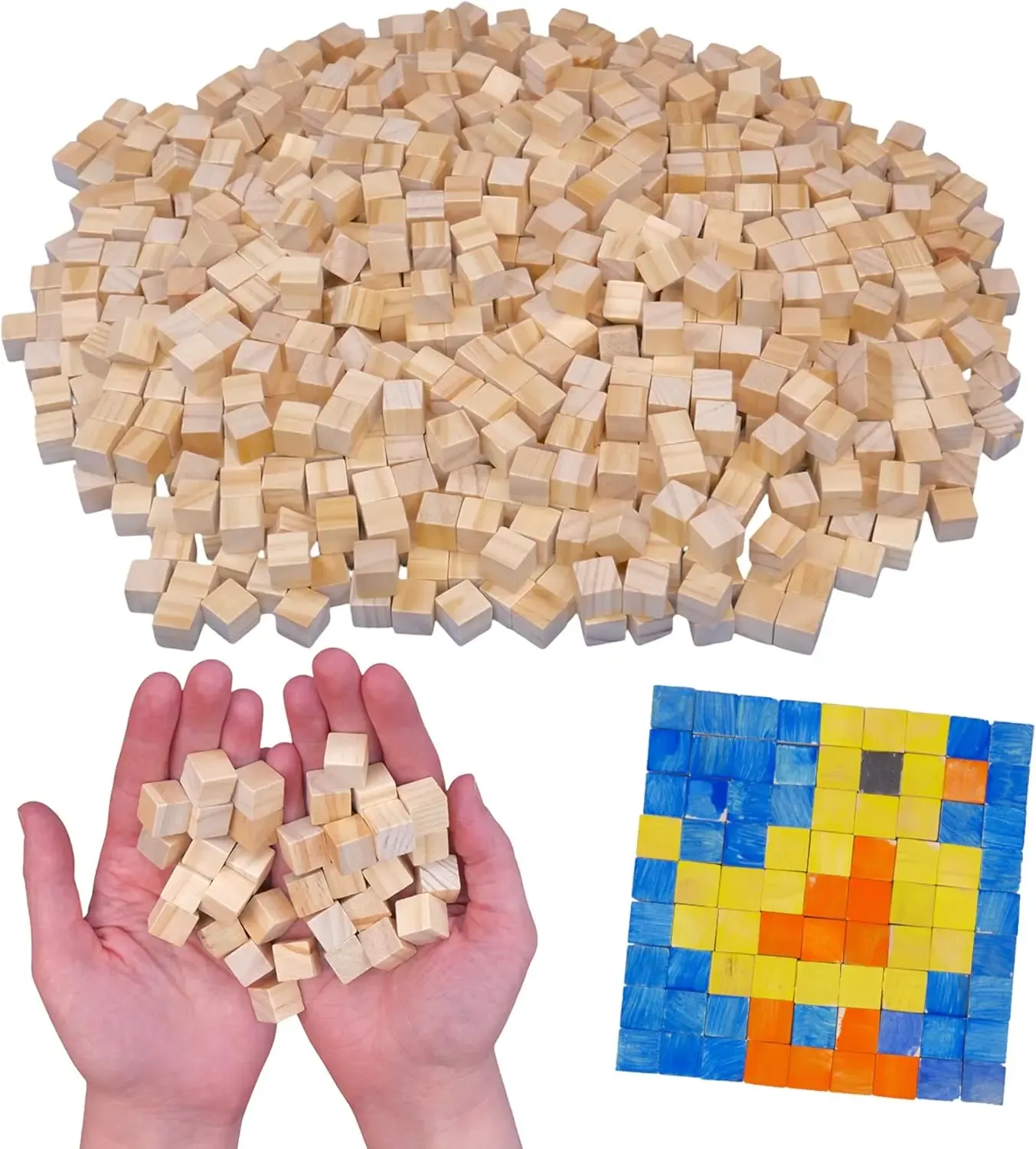 Cubes de bois en pin non finis, 1 cm – Lot de 100 ou 200 pour projets, artisanat et bricolage 1