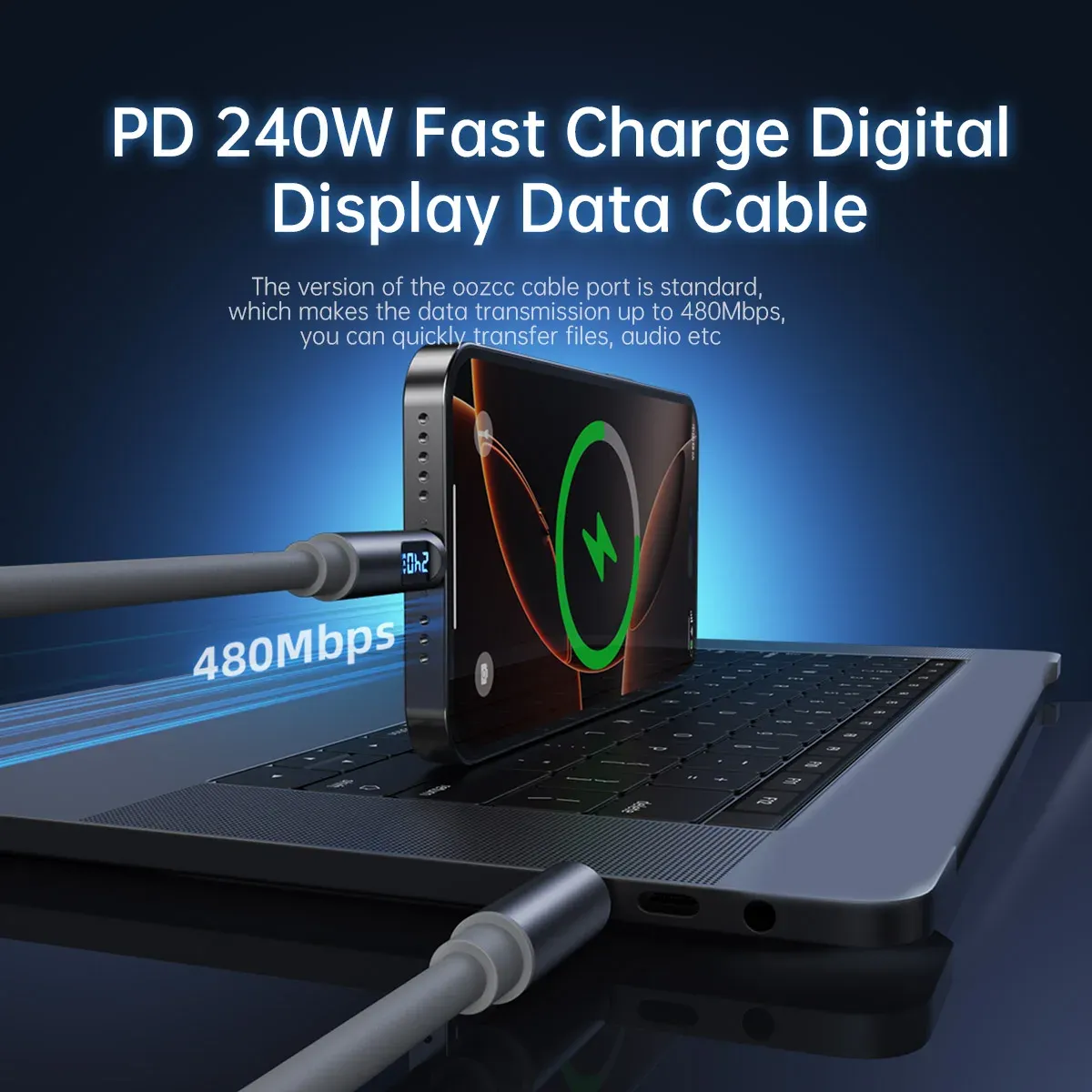 Câble de charge USB-C vers USB-C 240 W avec écran LCD, compatible iPhone, Redmi, POCO et Samsung 3