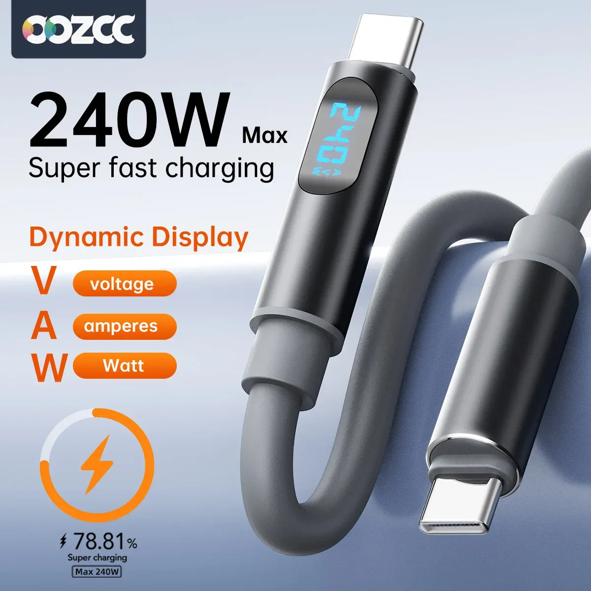 Câble de charge USB-C vers USB-C 240 W avec écran LCD, compatible iPhone, Redmi, POCO et Samsung