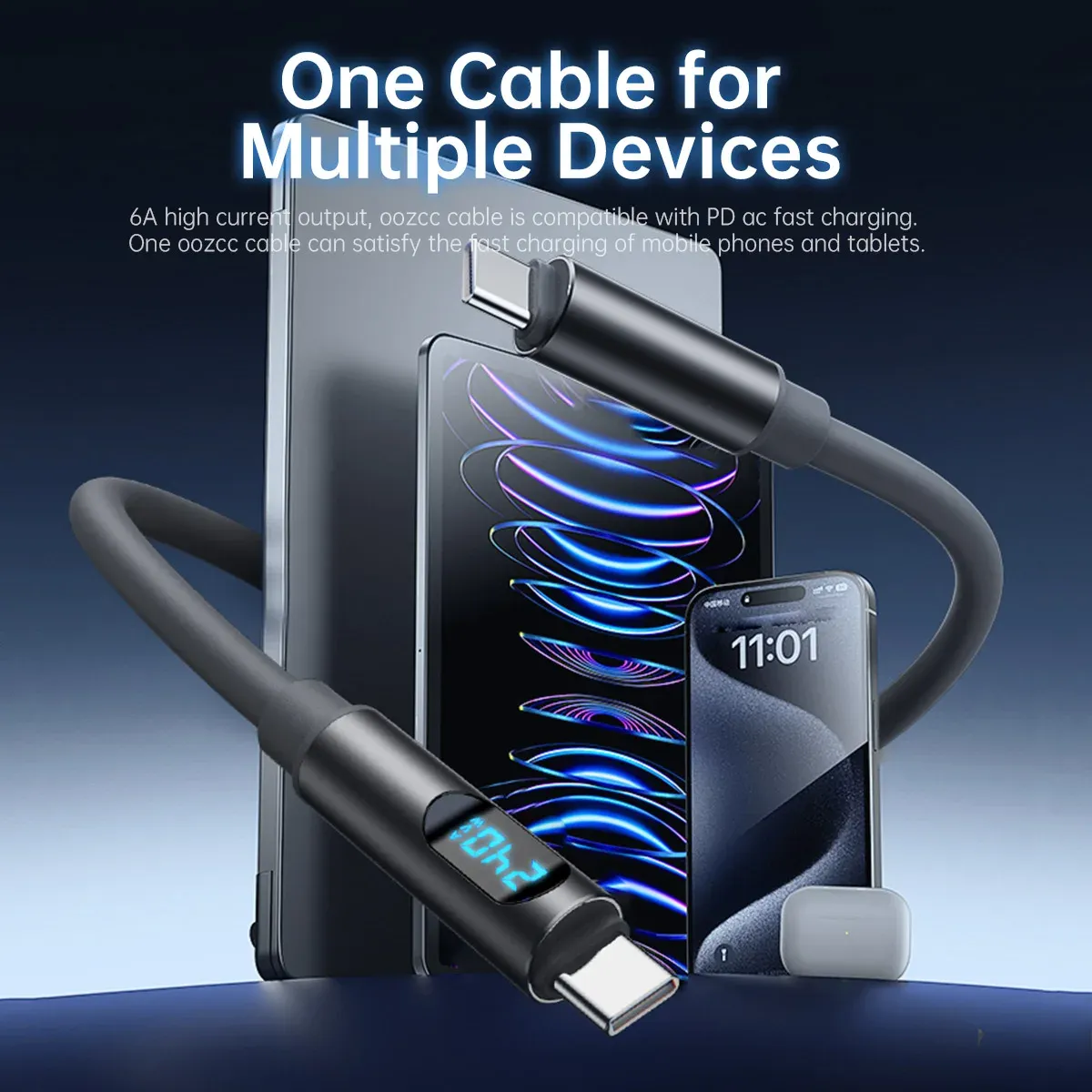 Câble de charge USB-C vers USB-C 240 W avec écran LCD, compatible iPhone, Redmi, POCO et Samsung 4