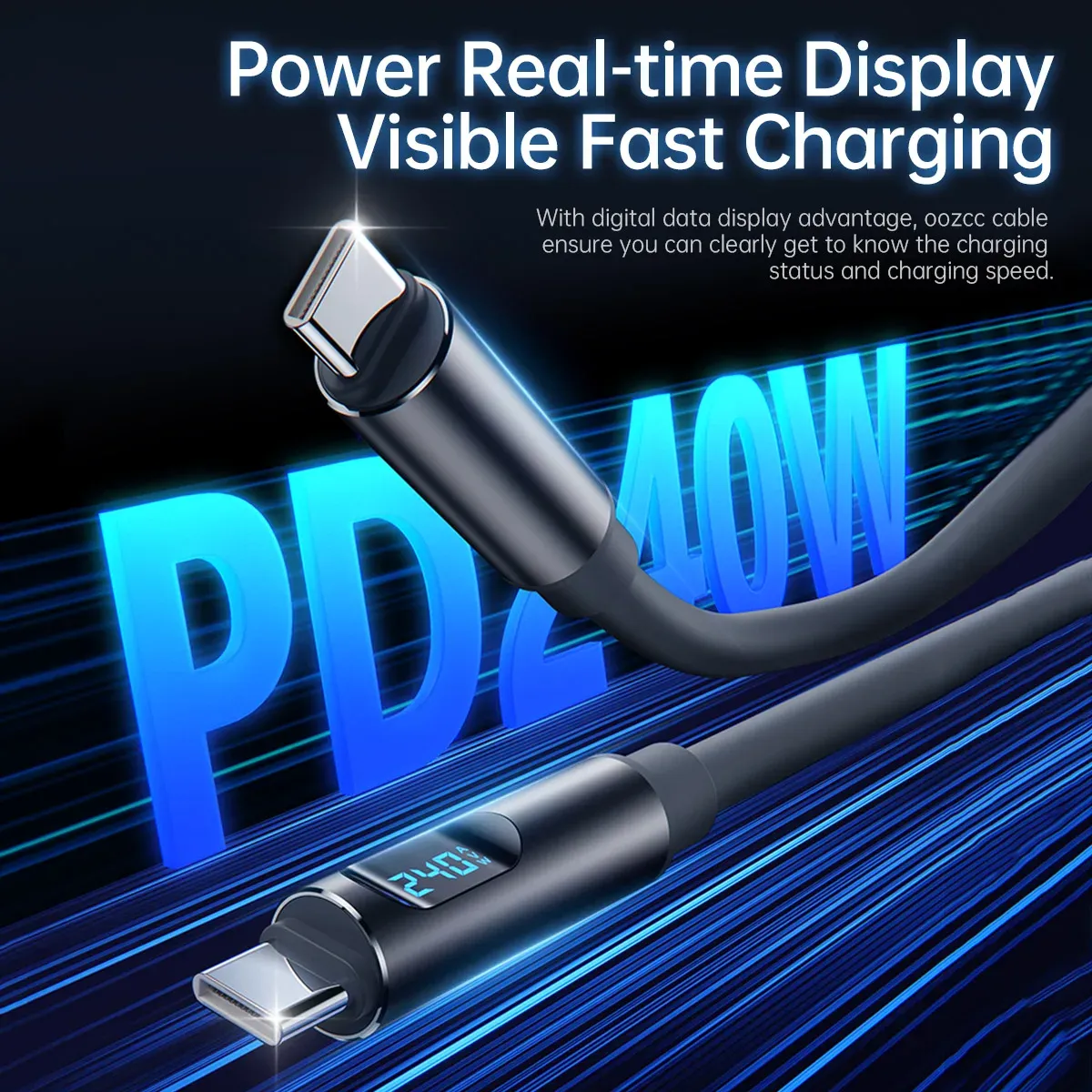 Câble de charge USB-C vers USB-C 240 W avec écran LCD, compatible iPhone, Redmi, POCO et Samsung 6