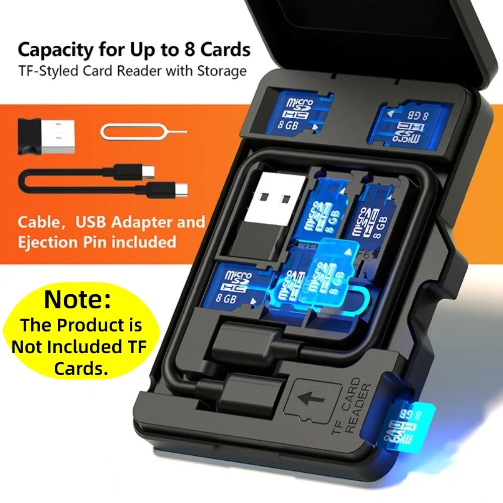 Lecteur de cartes mémoire BUDI TF 8 emplacements avec étui de rangement, compatible USB Type-C et USB 4