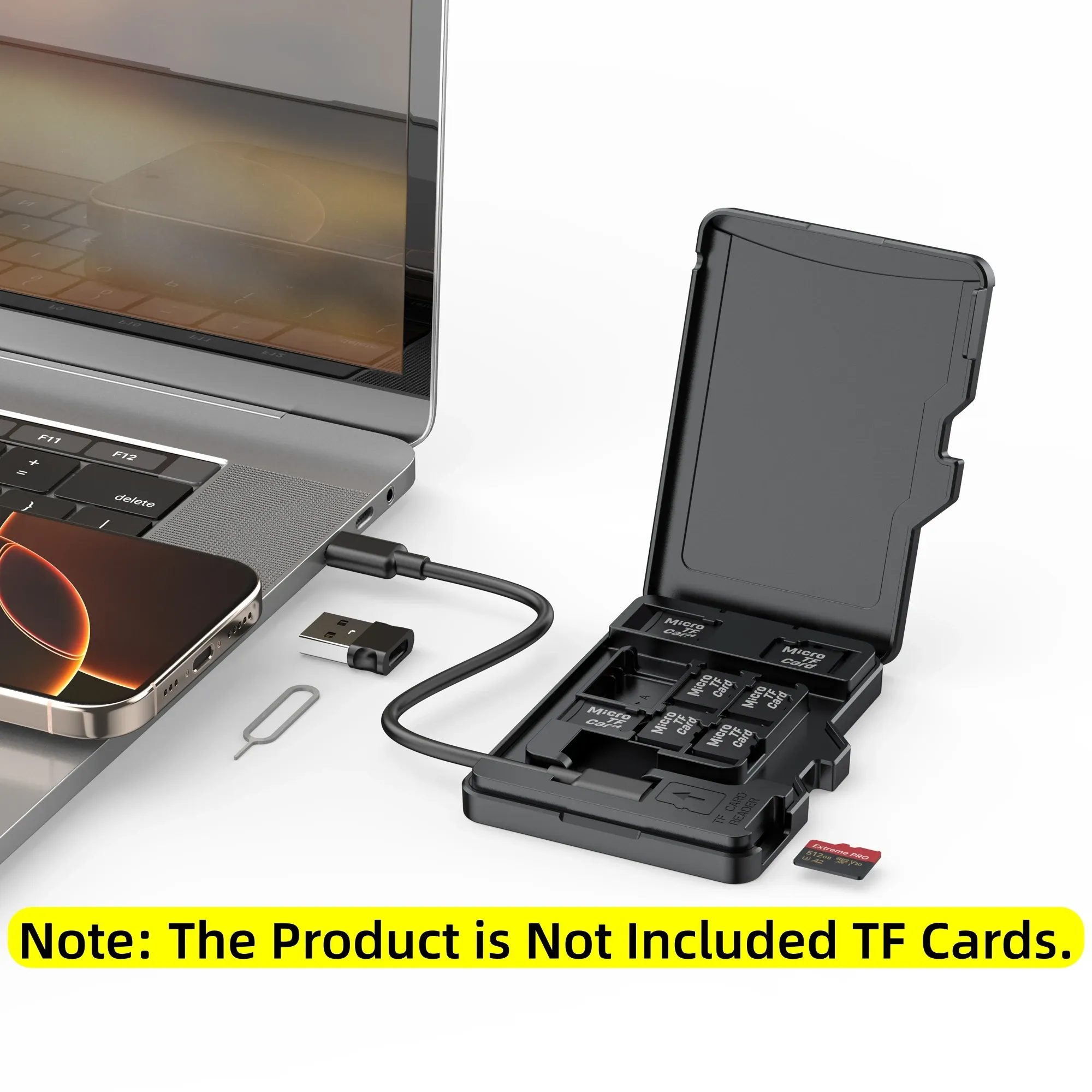 Lecteur de cartes mémoire BUDI TF 8 emplacements avec étui de rangement, compatible USB Type-C et USB 7
