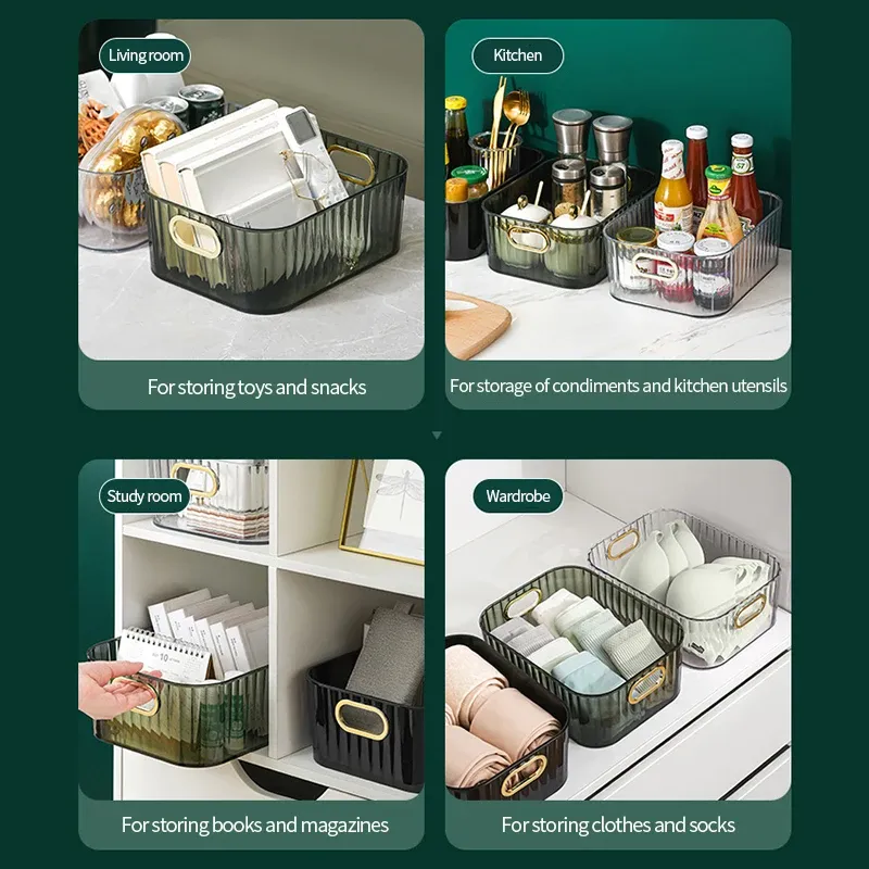 Boîte de rangement rectangulaire pour cosmétiques de bureau, panier de rangement empilable, acrylique T1, SunOfficiSnack, maquillage 5