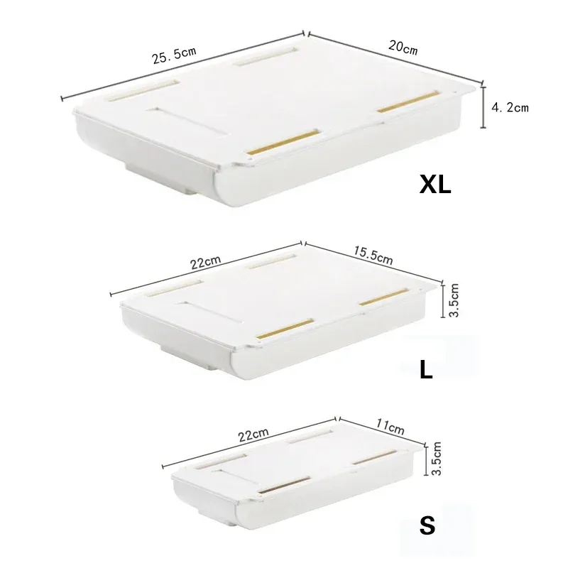 Boîte de rangement cachée, tiroir de bureau, support de rangement autocollant en plastique pour table, organisateur simple de papeterie et cosmétiques pour petits articles divers 6
