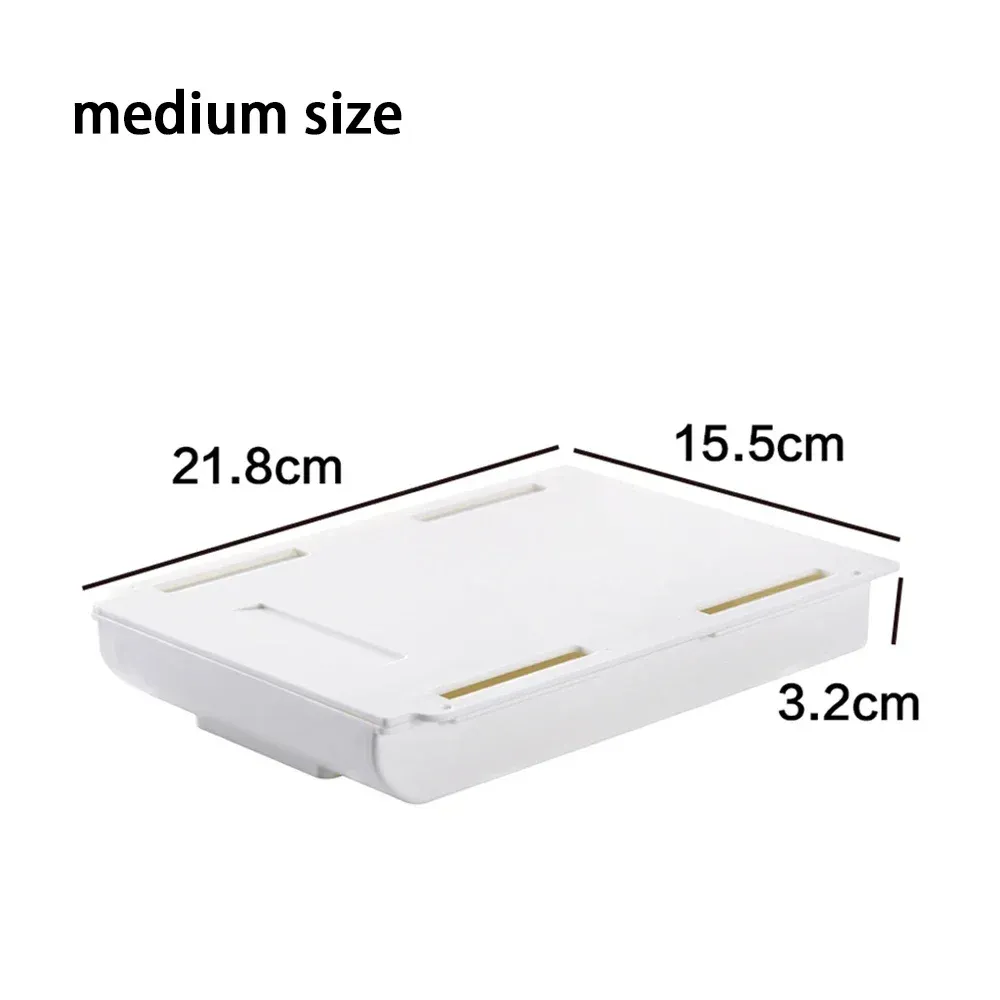 Boîte de rangement cachée, tiroir de bureau, support de rangement autocollant en plastique pour table, organisateur simple de papeterie et cosmétiques pour petits articles divers 8
