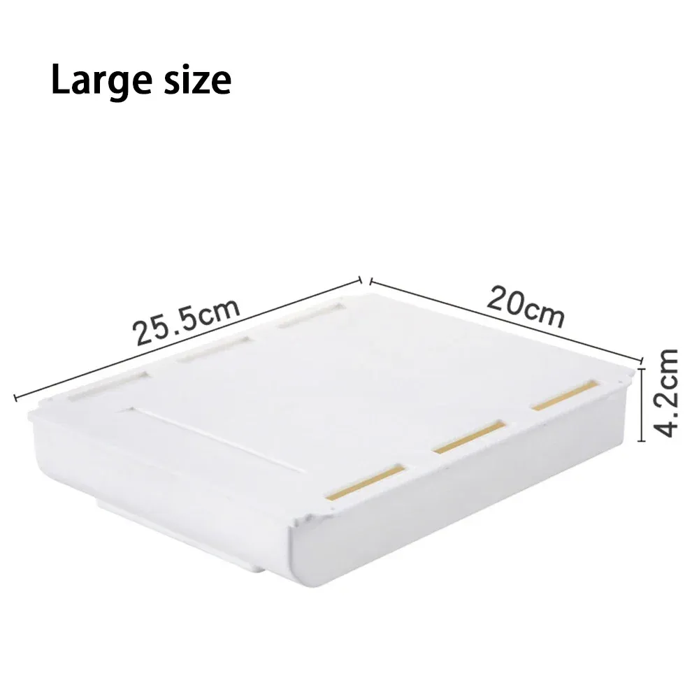 Boîte de rangement cachée, tiroir de bureau, support de rangement autocollant en plastique pour table, organisateur simple de papeterie et cosmétiques pour petits articles divers 12