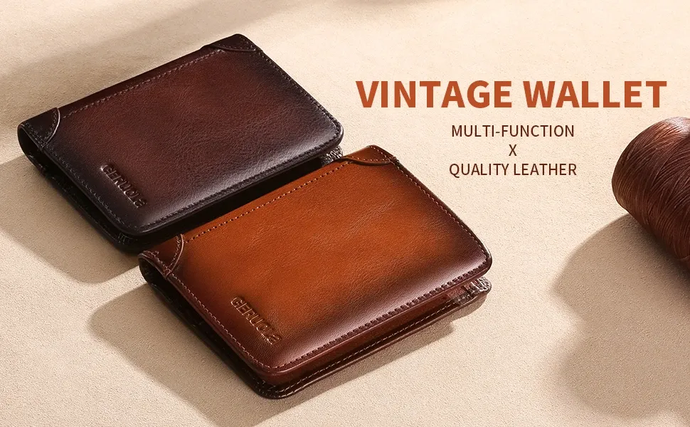 Portefeuille en cuir véritable marron foncé, vue principale