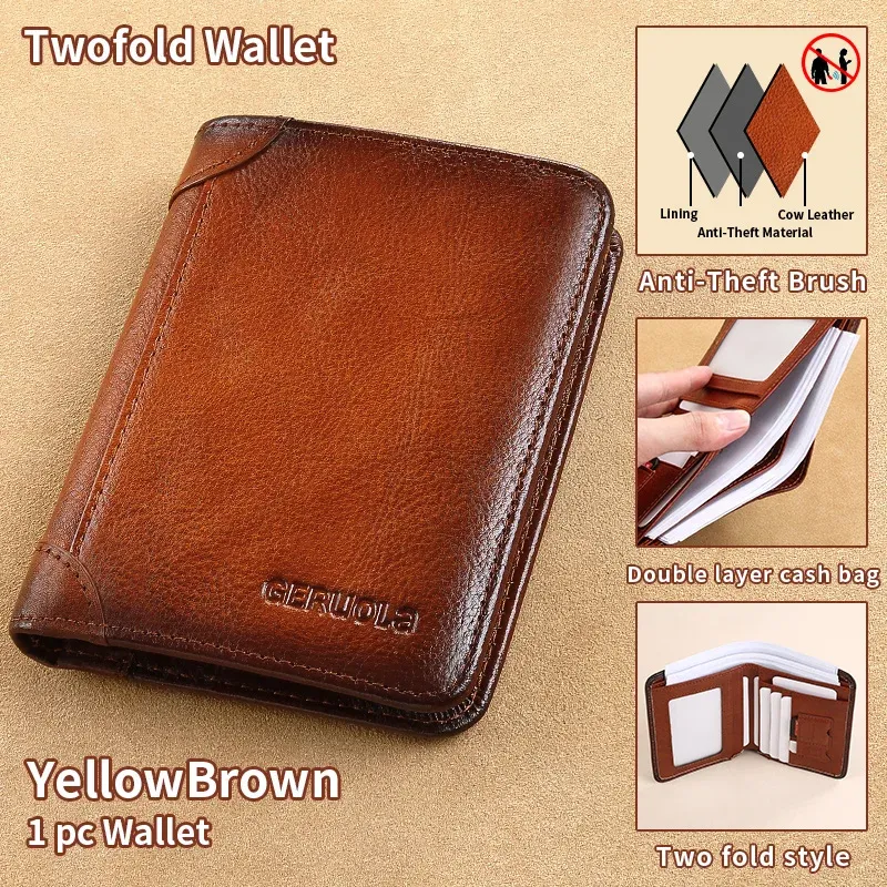 GERUOLA portefeuille mince en cuir véritable à protection RFID pour homme, porte-cartes d'identité et de crédit multifonction, marron foncé avec finitions décoratives 8