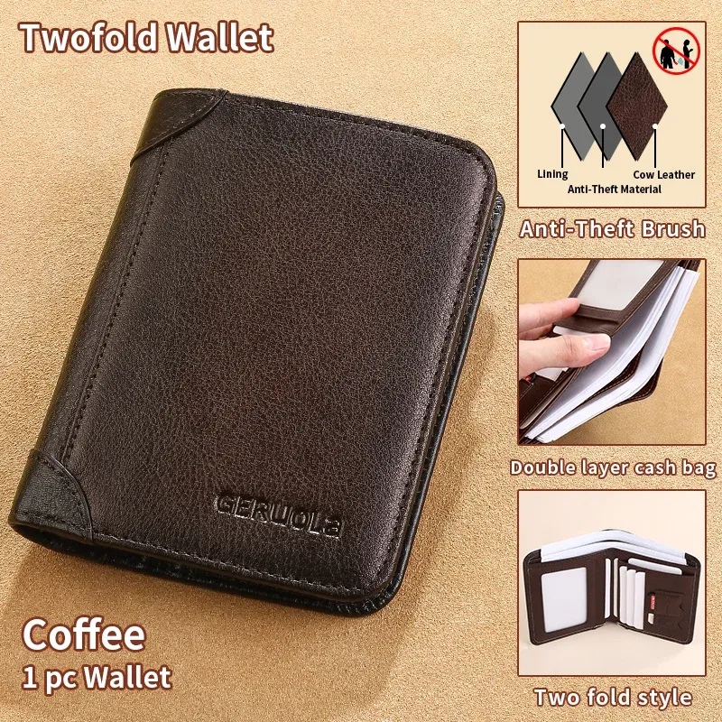 GERUOLA portefeuille mince en cuir véritable à protection RFID pour homme, porte-cartes d'identité et de crédit multifonction, marron foncé avec finitions décoratives 7