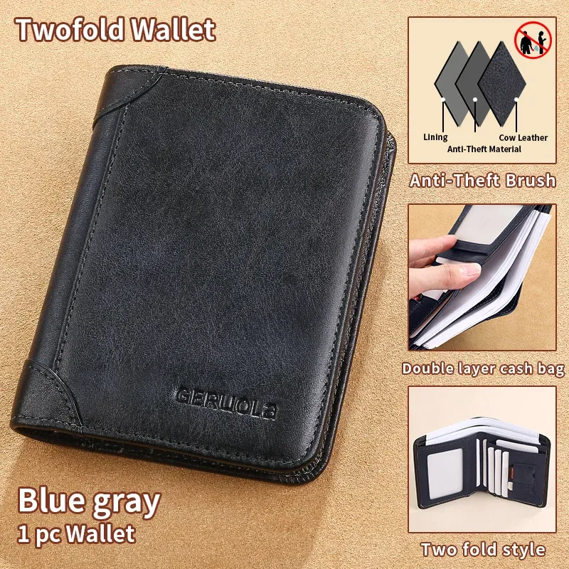 GERUOLA portefeuille mince en cuir véritable à protection RFID pour homme, porte-cartes d'identité et de crédit multifonction, marron foncé avec finitions décoratives 10