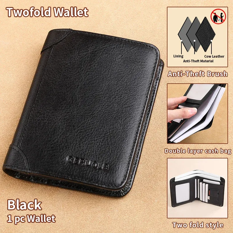 GERUOLA portefeuille mince en cuir véritable à protection RFID pour homme, porte-cartes d'identité et de crédit multifonction, marron foncé avec finitions décoratives 9