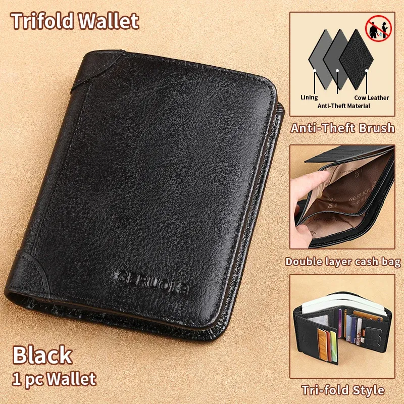 GERUOLA portefeuille mince en cuir véritable à protection RFID pour homme, porte-cartes d'identité et de crédit multifonction, marron foncé avec finitions décoratives 13