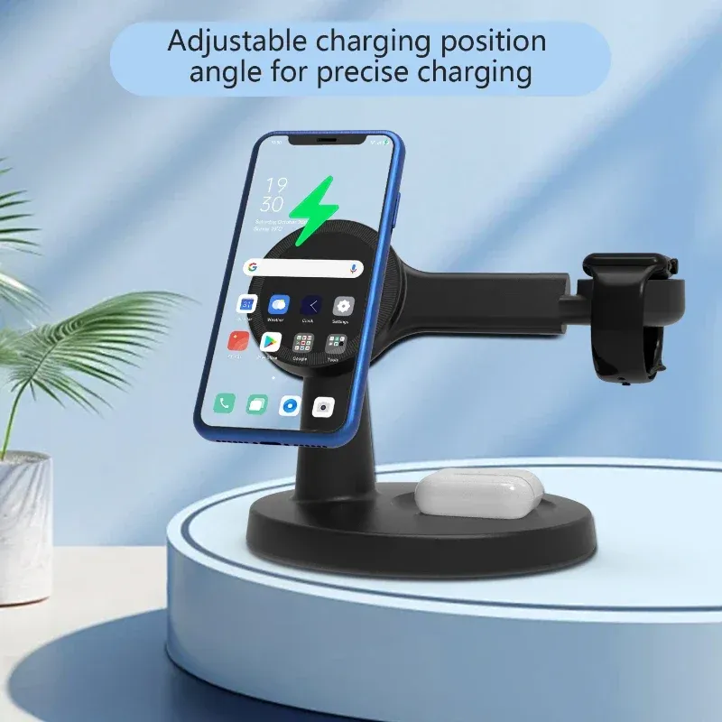 Support de chargeur magnétique sans fil 3 en 1 pour MagSafe iPhone 16, 15, 14, 13 Pro Max, Apple Watch 9, 8 et AirPods Pro, station de charge rapide 2