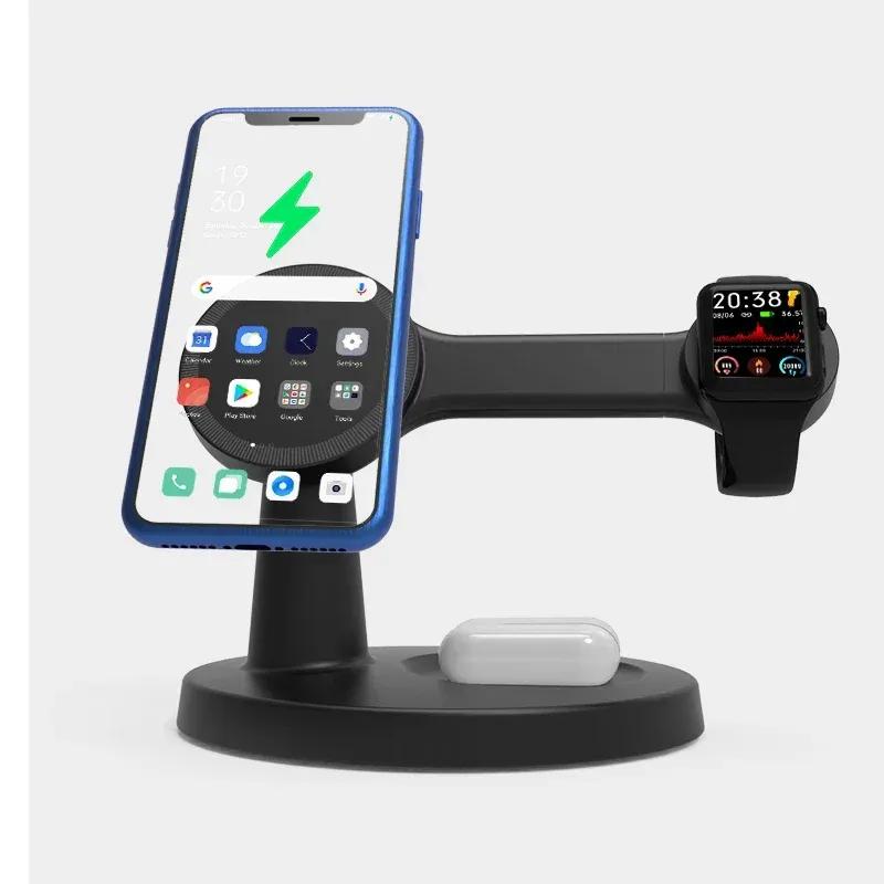 Support de chargeur magnétique sans fil 3 en 1 pour MagSafe iPhone 16, 15, 14, 13 Pro Max, Apple Watch 9, 8 et AirPods Pro, station de charge rapide 6