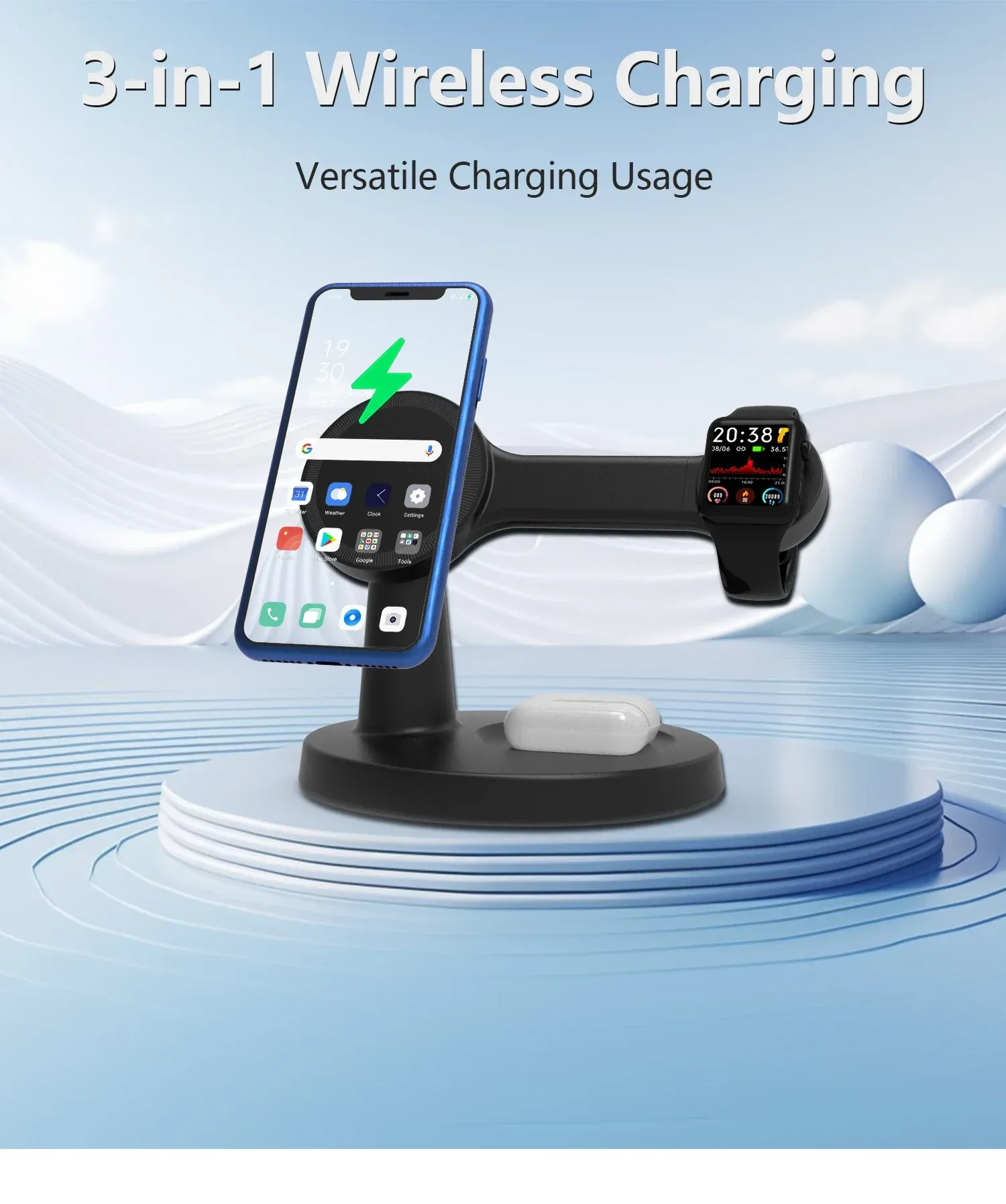 Support de chargeur magnétique sans fil 3 en 1 en situation