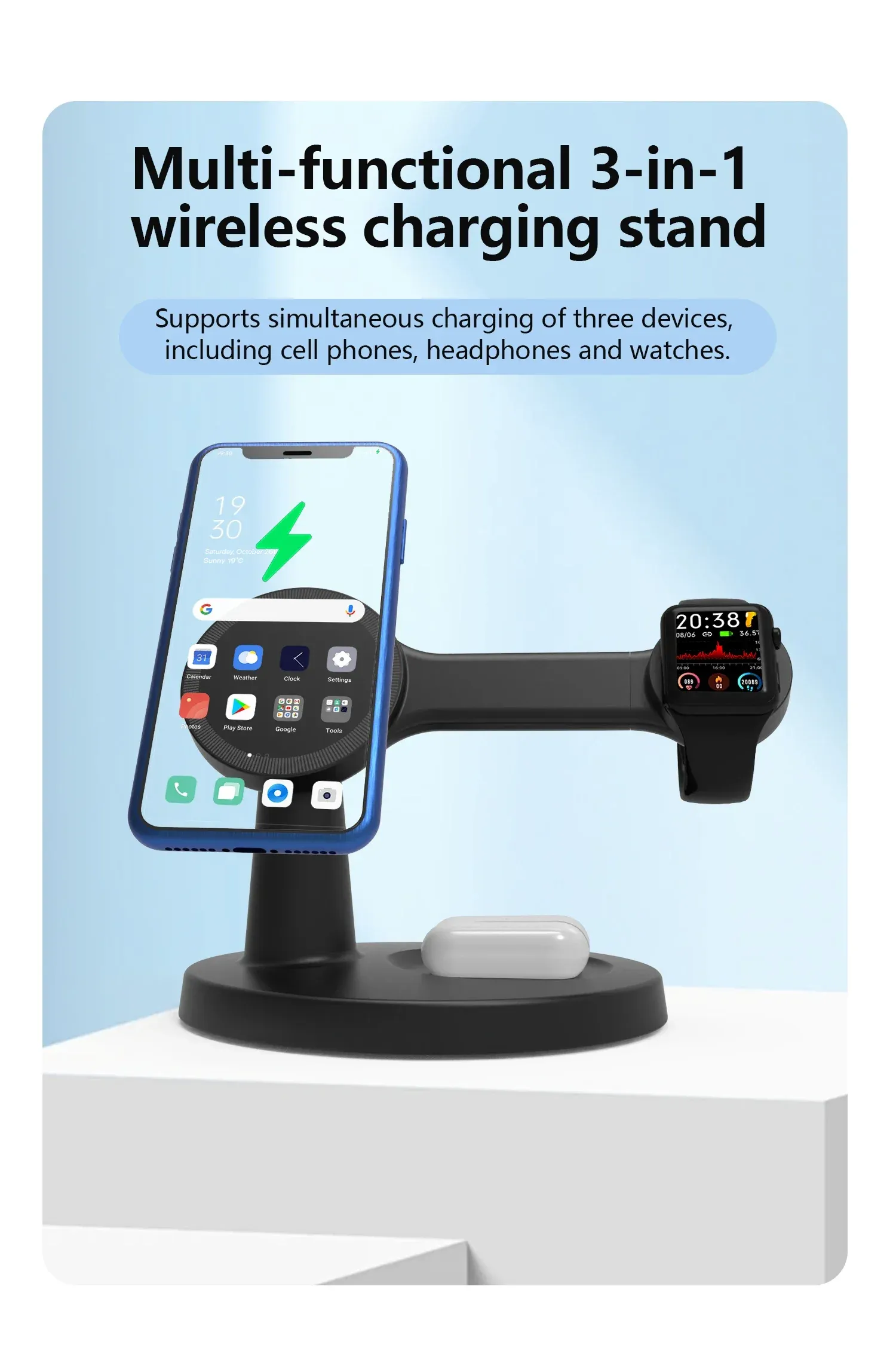 Station de charge 3 en 1 en utilisation