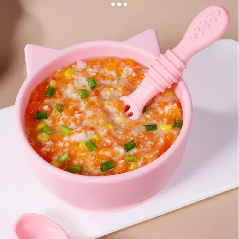 Ensemble de cuillère et fourchette pour bébé, 2 pièces, en silicone souple, couverts d'entraînement pour enfants, vaisselle d'alimentation 5