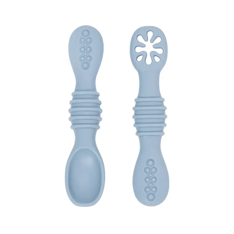 Ensemble de cuillère et fourchette pour bébé, 2 pièces, en silicone souple, couverts d'entraînement pour enfants, vaisselle d'alimentation 7