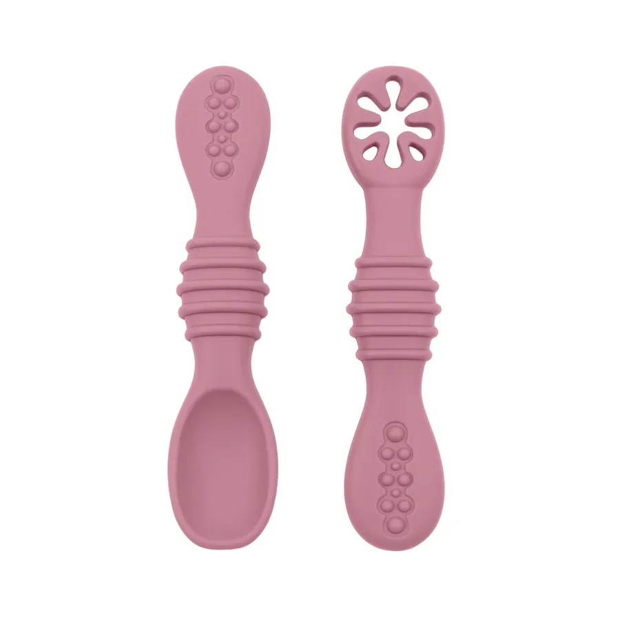 Ensemble de cuillère et fourchette pour bébé, 2 pièces, en silicone souple, couverts d'entraînement pour enfants, vaisselle d'alimentation 8