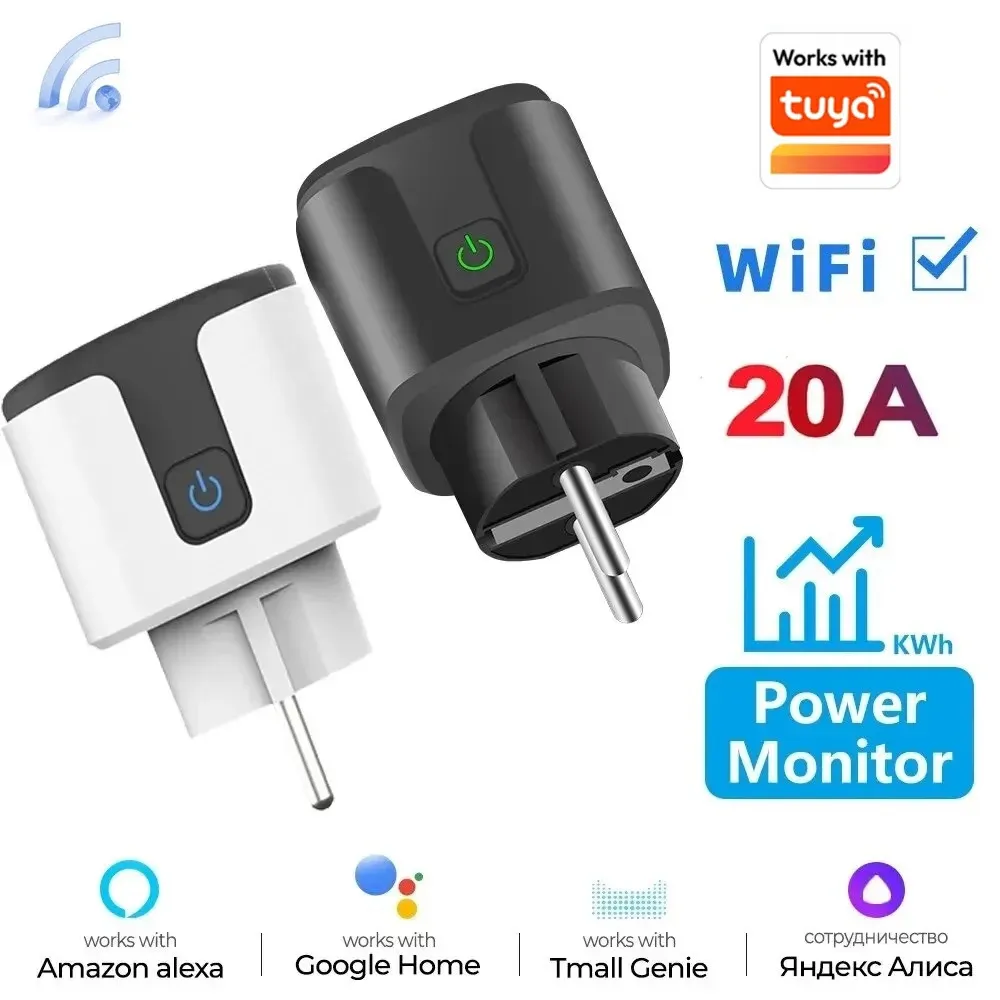 Prise connectée EU 16A/20A, AC 100-240V, compatible Wi-Fi, commande vocale Alexa et Google Home, fonctionne avec l'application Tuya Smart Life - Image 1