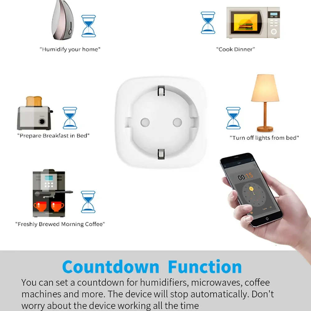 Prise connectée EU 16A/20A, AC 100-240V, compatible Wi-Fi, commande vocale Alexa et Google Home, fonctionne avec l'application Tuya Smart Life 6