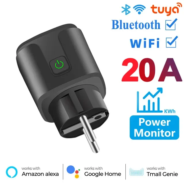 Prise connectée EU 16A/20A, AC 100-240V, compatible Wi-Fi, commande vocale Alexa et Google Home, fonctionne avec l'application Tuya Smart Life 8