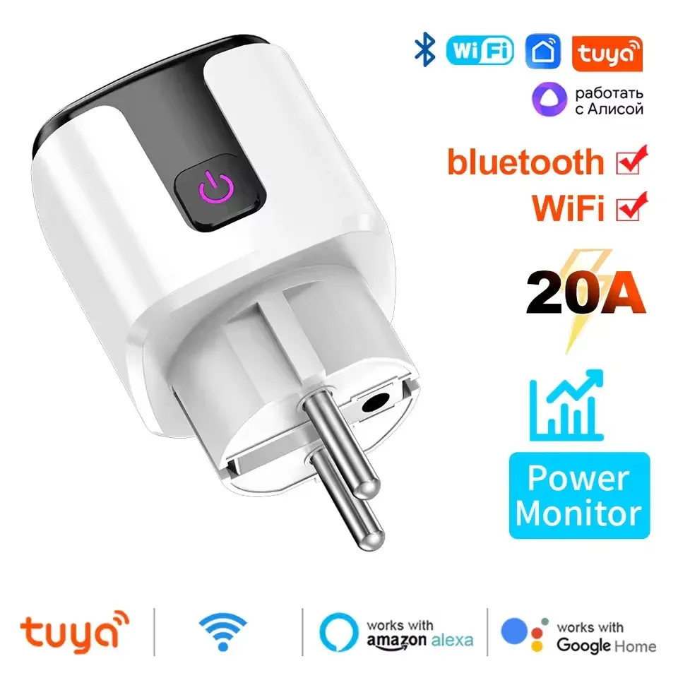 Prise connectée EU 16A/20A, AC 100-240V, compatible Wi-Fi, commande vocale Alexa et Google Home, fonctionne avec l'application Tuya Smart Life 11