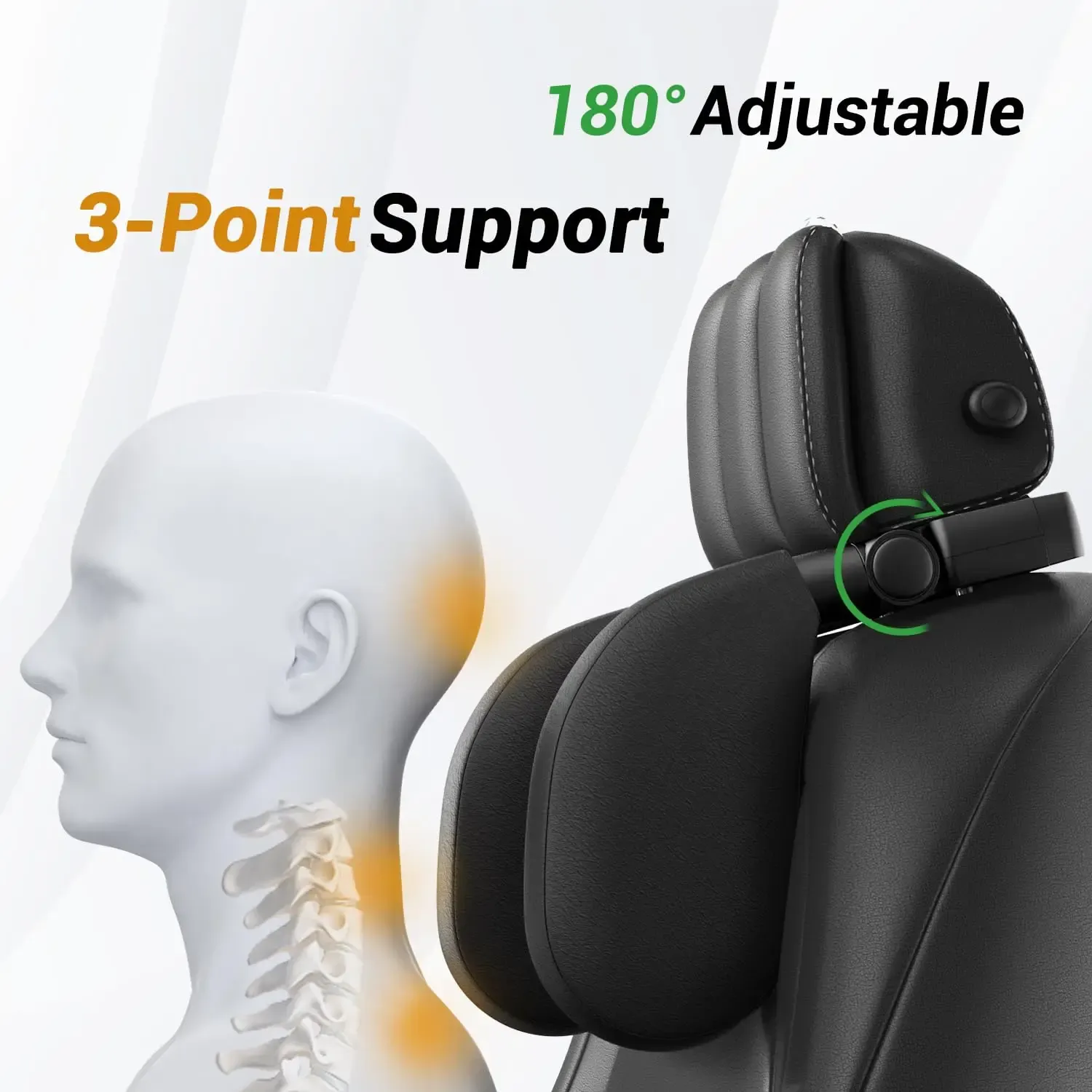 Oreiller d'appui-tête de voiture en mousse à mémoire de forme épaisse Road Pal, oreiller de soutien du cou réglable à 180°, coussin de couchage de voyage 3