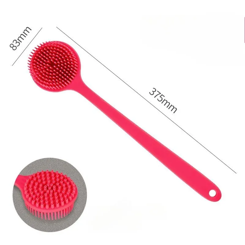 Brosse de douche en silicone pour le dos à long manche, nettoyage et massage en profondeur, poils souples double face 9