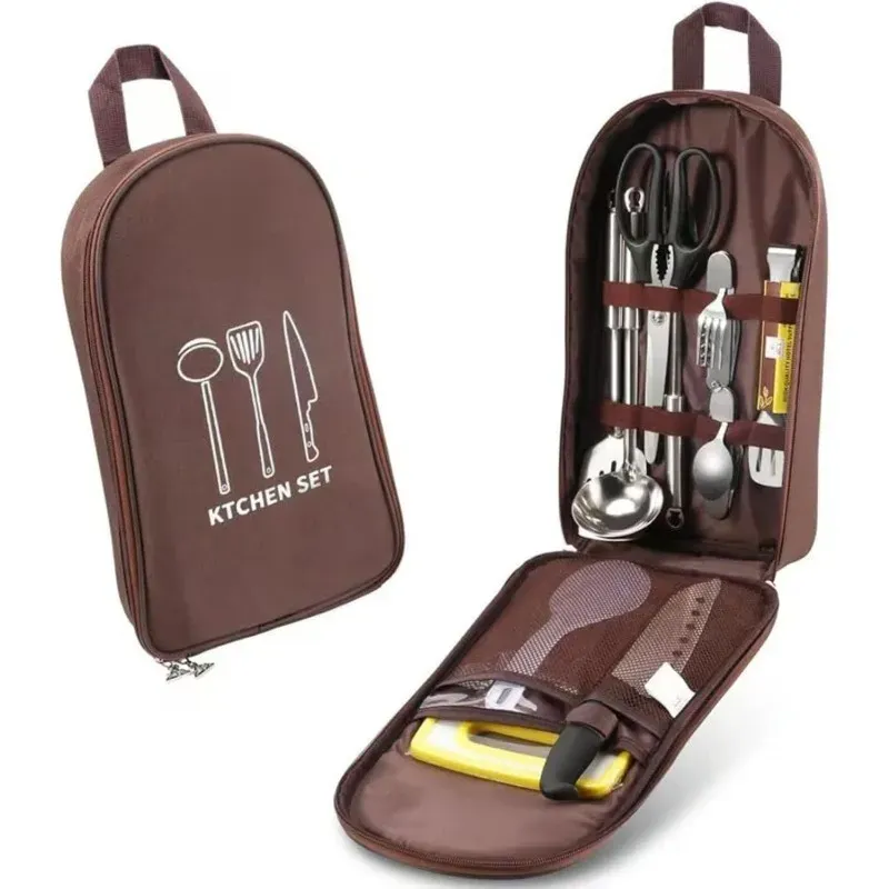 Sac de transport portable pour ustensiles de cuisine de camping et de barbecue