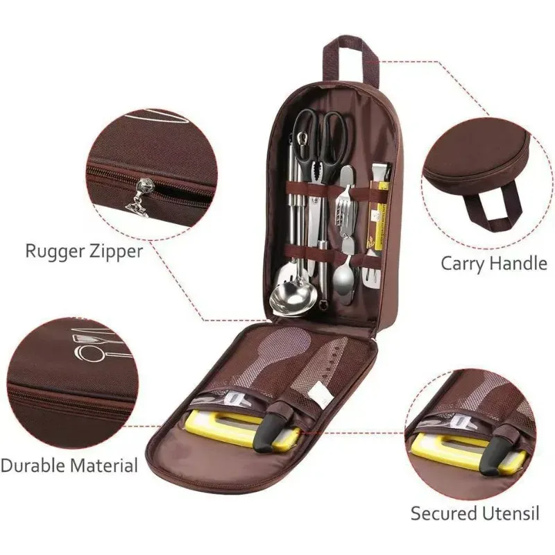 Sac de transport portable pour ustensiles de cuisine de camping et de barbecue 2