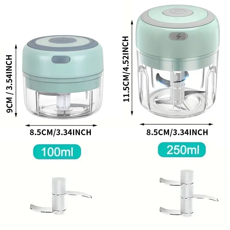 Hachoir à ail électrique multifonctionnel 100/250 mL, broyeur de légumes portable, mélangeur à oignon, robot à purée pour la cuisine 3