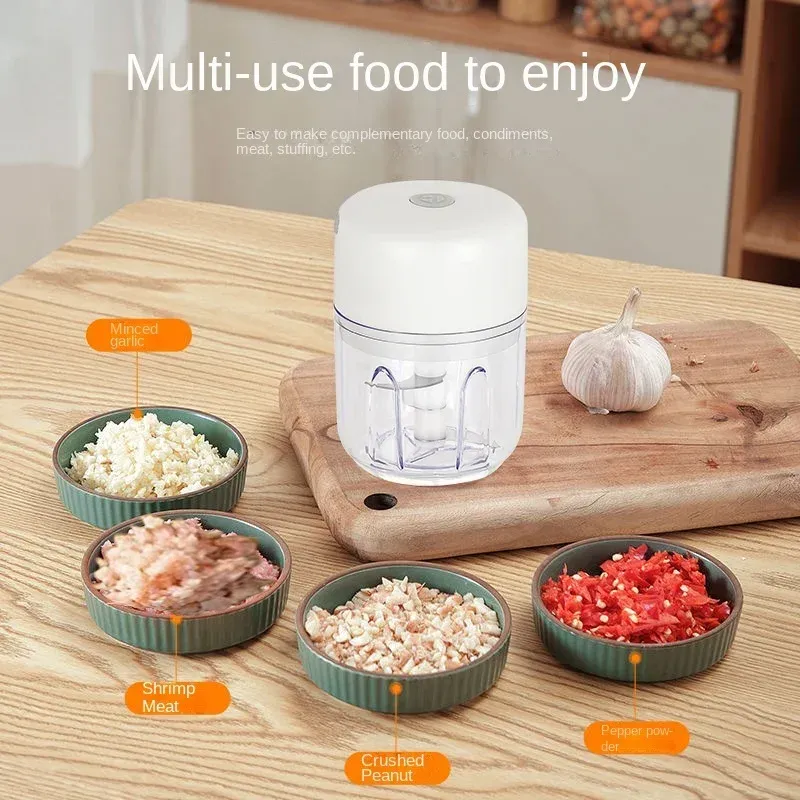 Hachoir à ail électrique multifonctionnel 100/250 mL, broyeur de légumes portable, mélangeur à oignon, robot à purée pour la cuisine 5