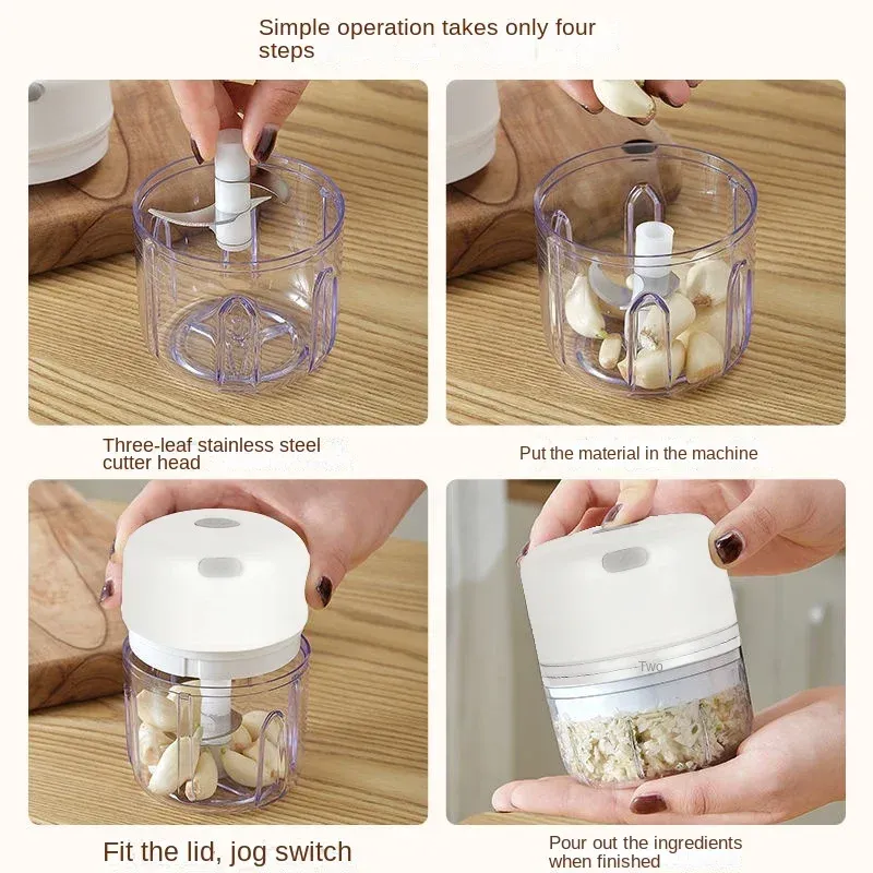 Hachoir à ail électrique multifonctionnel 100/250 mL, broyeur de légumes portable, mélangeur à oignon, robot à purée pour la cuisine 6
