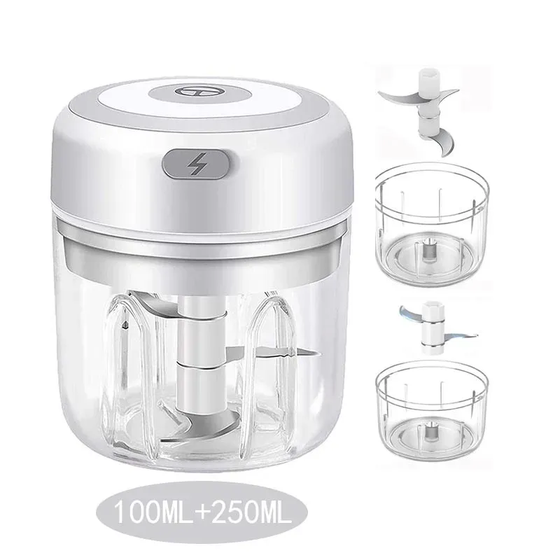 Hachoir à ail électrique multifonctionnel 100/250 mL, broyeur de légumes portable, mélangeur à oignon, robot à purée pour la cuisine 7