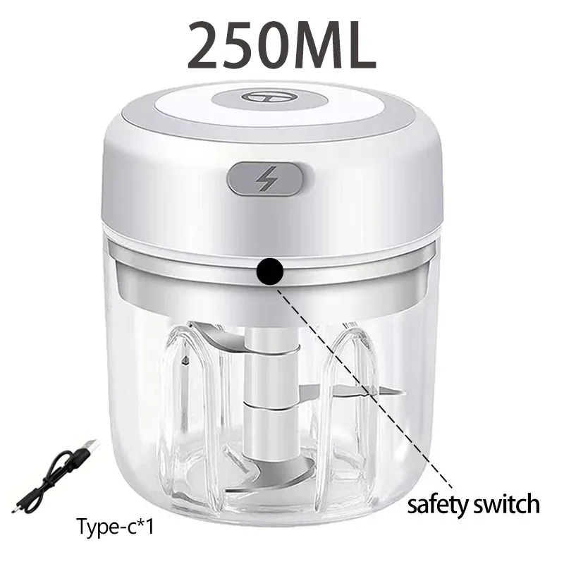Hachoir à ail électrique multifonctionnel 100/250 mL, broyeur de légumes portable, mélangeur à oignon, robot à purée pour la cuisine 8