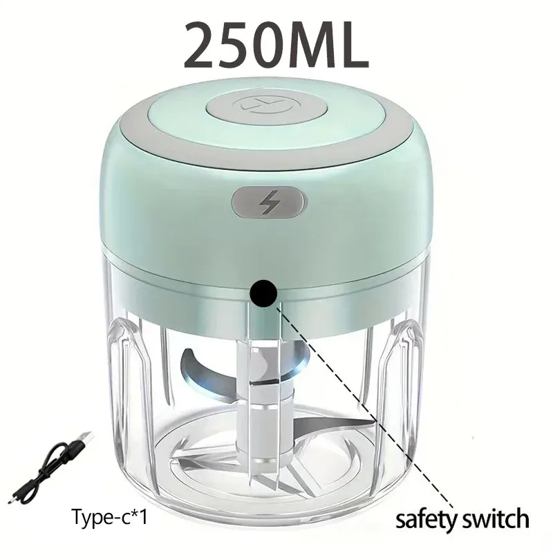 Hachoir à ail électrique multifonctionnel 100/250 mL, broyeur de légumes portable, mélangeur à oignon, robot à purée pour la cuisine 10