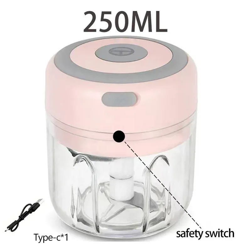 Hachoir à ail électrique multifonctionnel 100/250 mL, broyeur de légumes portable, mélangeur à oignon, robot à purée pour la cuisine 11