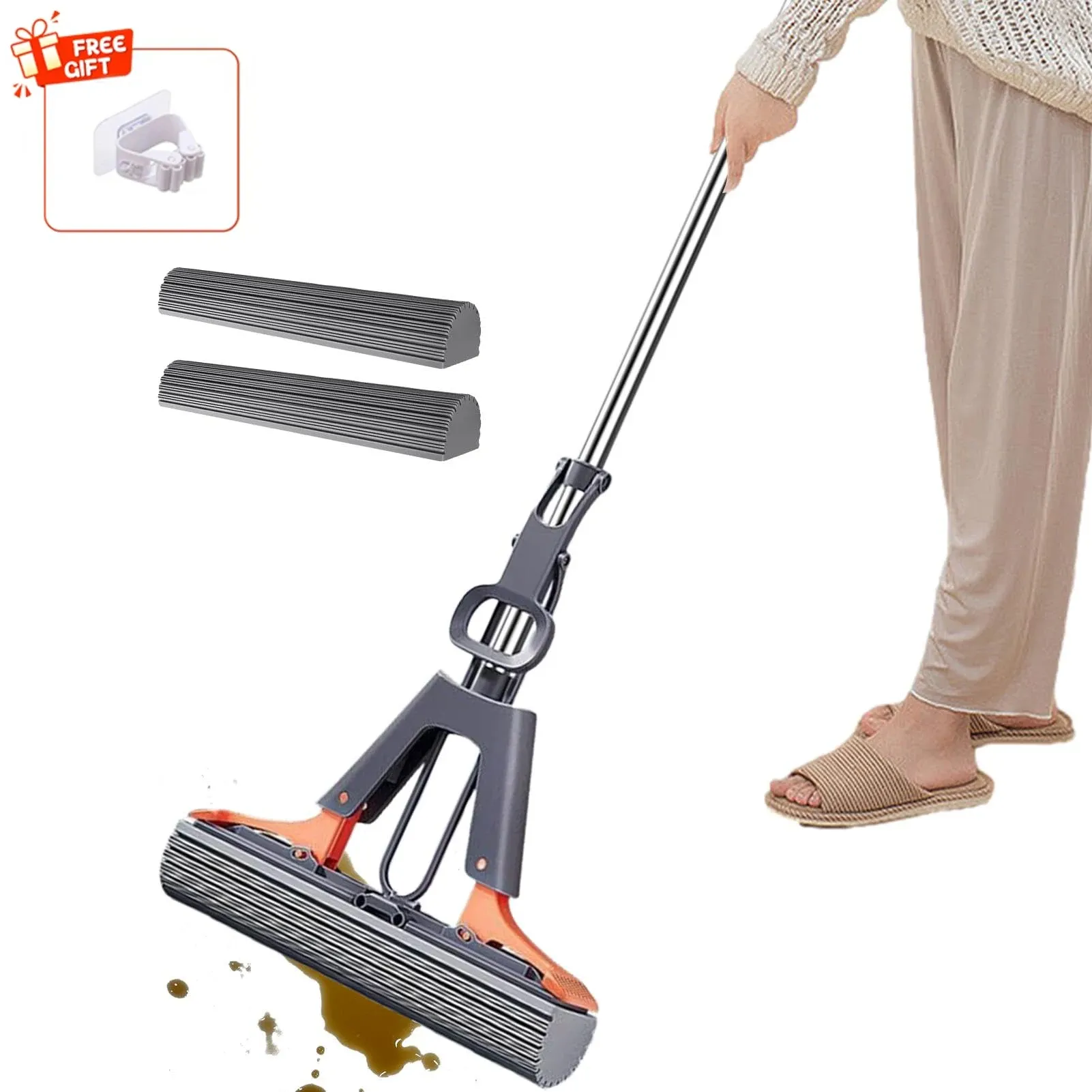 Vadrouille éponge super absorbante 28 cm / 34 cm, lavage mains libres pour cuisine, salle de bains et sols stratifiés - Image 1