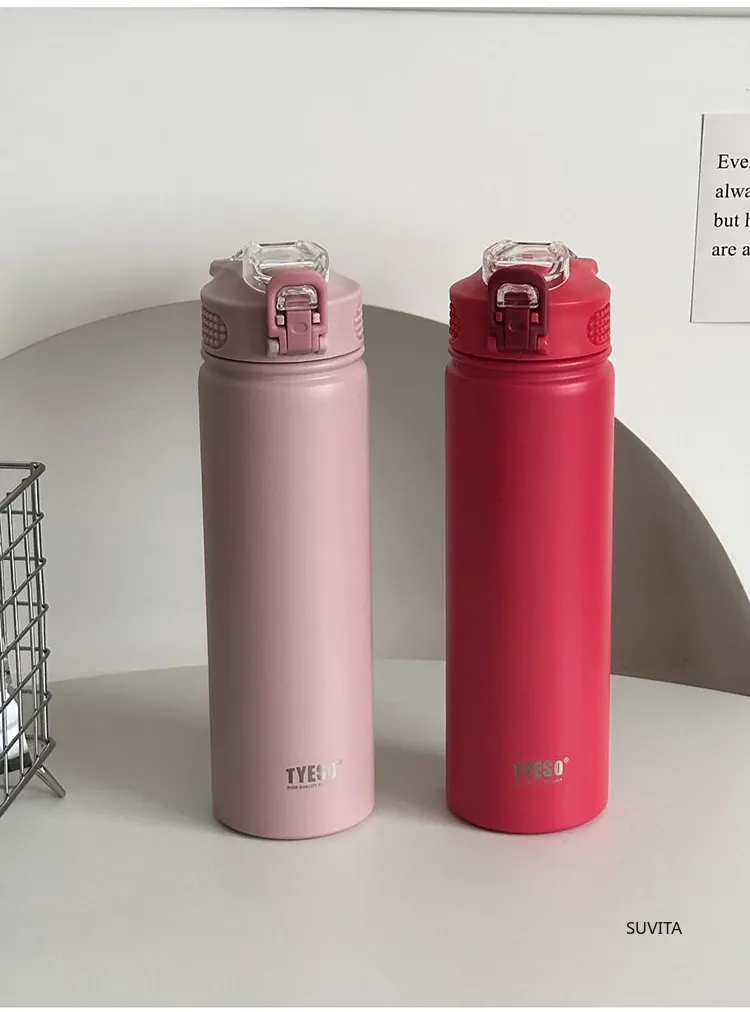 TYESO Bouteille thermos 600 ml/750 ml en acier inoxydable avec paille, gourde de sport isotherme pour voiture, conserve le froid et le chaud, mug de voyage isotherme 2