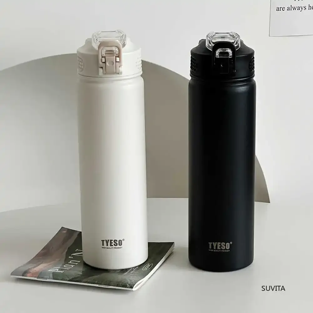 TYESO Bouteille thermos 600 ml/750 ml en acier inoxydable avec paille, gourde de sport isotherme pour voiture, conserve le froid et le chaud, mug de voyage isotherme 3