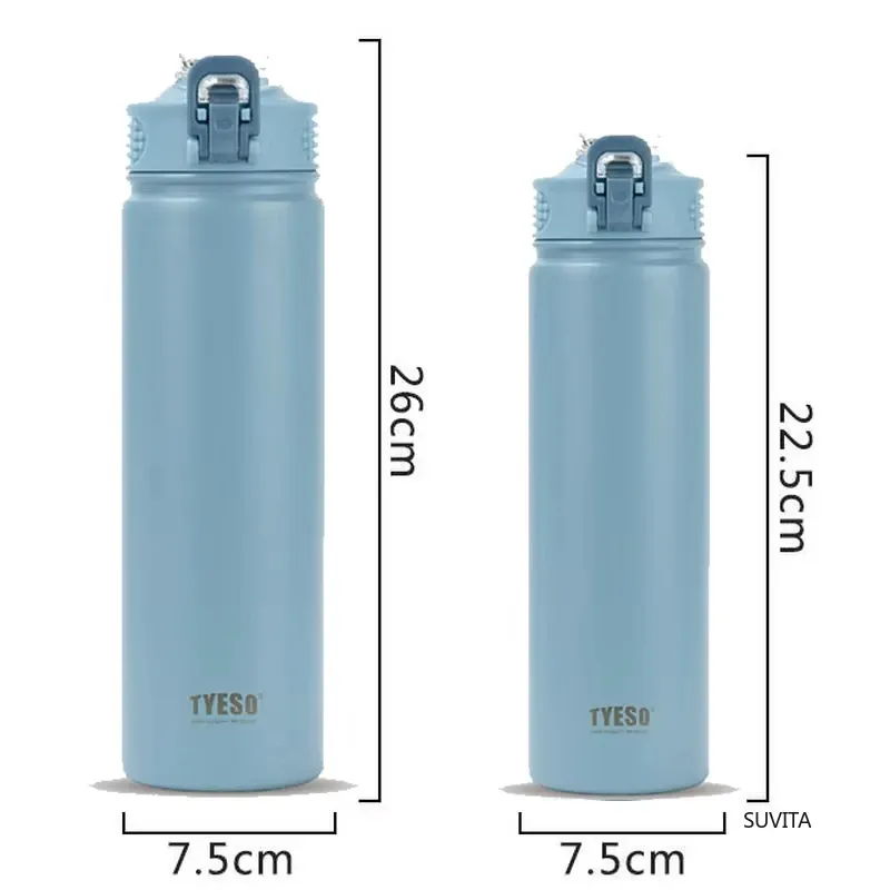 TYESO Bouteille thermos 600 ml/750 ml en acier inoxydable avec paille, gourde de sport isotherme pour voiture, conserve le froid et le chaud, mug de voyage isotherme 6