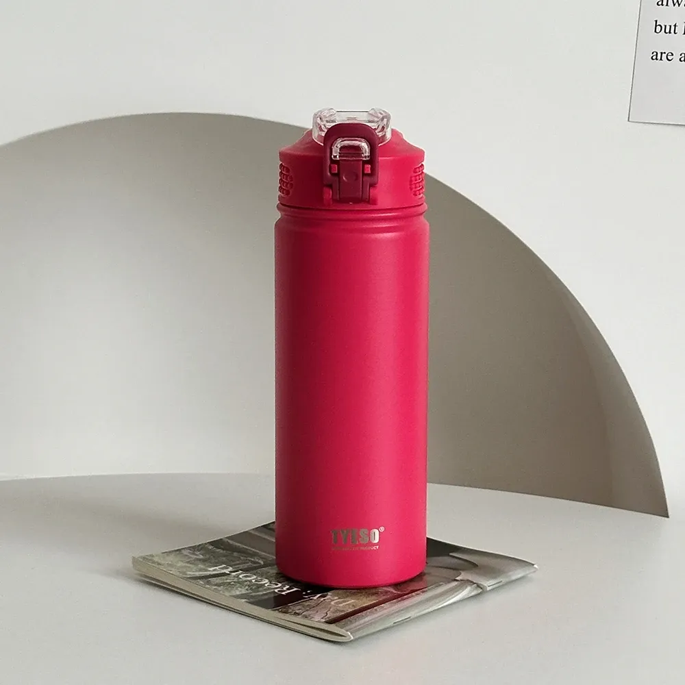 TYESO Bouteille thermos 600 ml/750 ml en acier inoxydable avec paille, gourde de sport isotherme pour voiture, conserve le froid et le chaud, mug de voyage isotherme 14